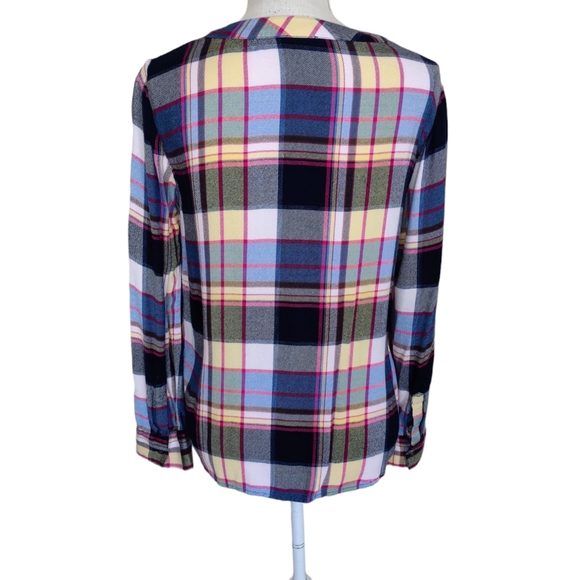 Talbots‎ Flannel Popover Top Womens Size Small Petite Long Sleeve Lace Up Neck - Picture 7 of 7